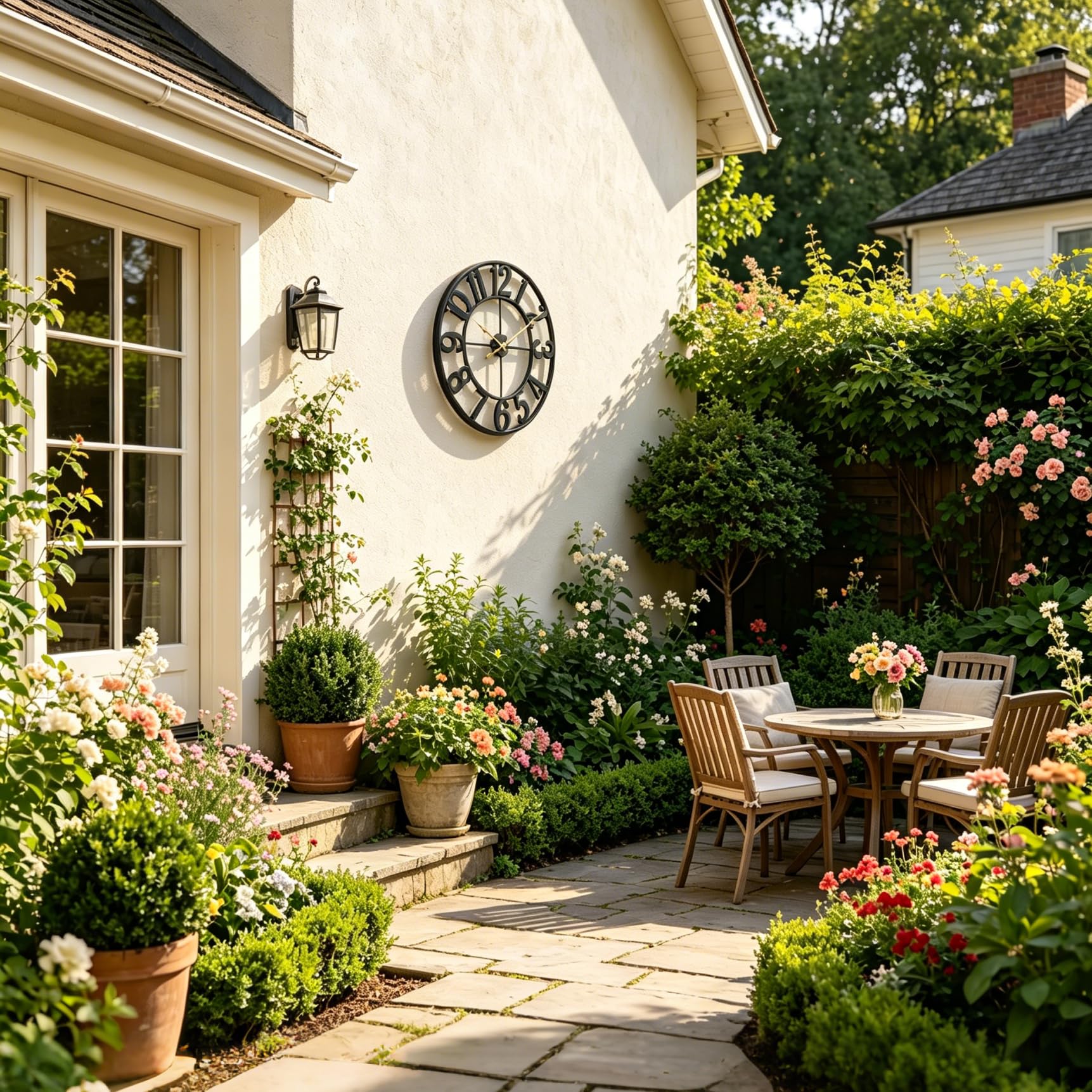 Alarmore outdoor clock silent quartz movement for peaceful garden spaces.