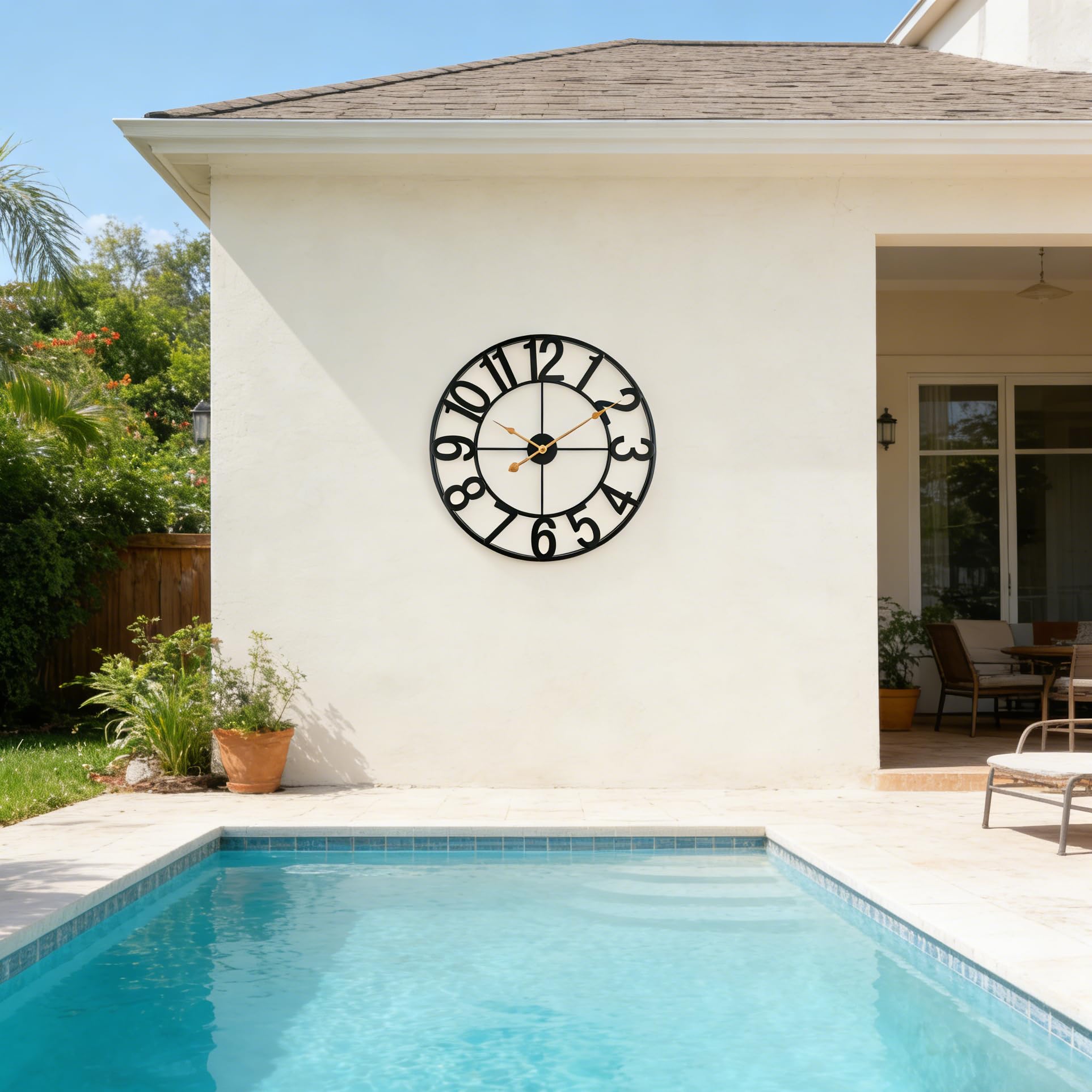 Alarmore outdoor clock waterproof dial close-up showing durable finish.