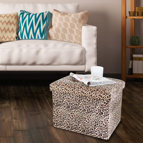 ALASDO living room ottoman adds leopard-print style with practical organization.