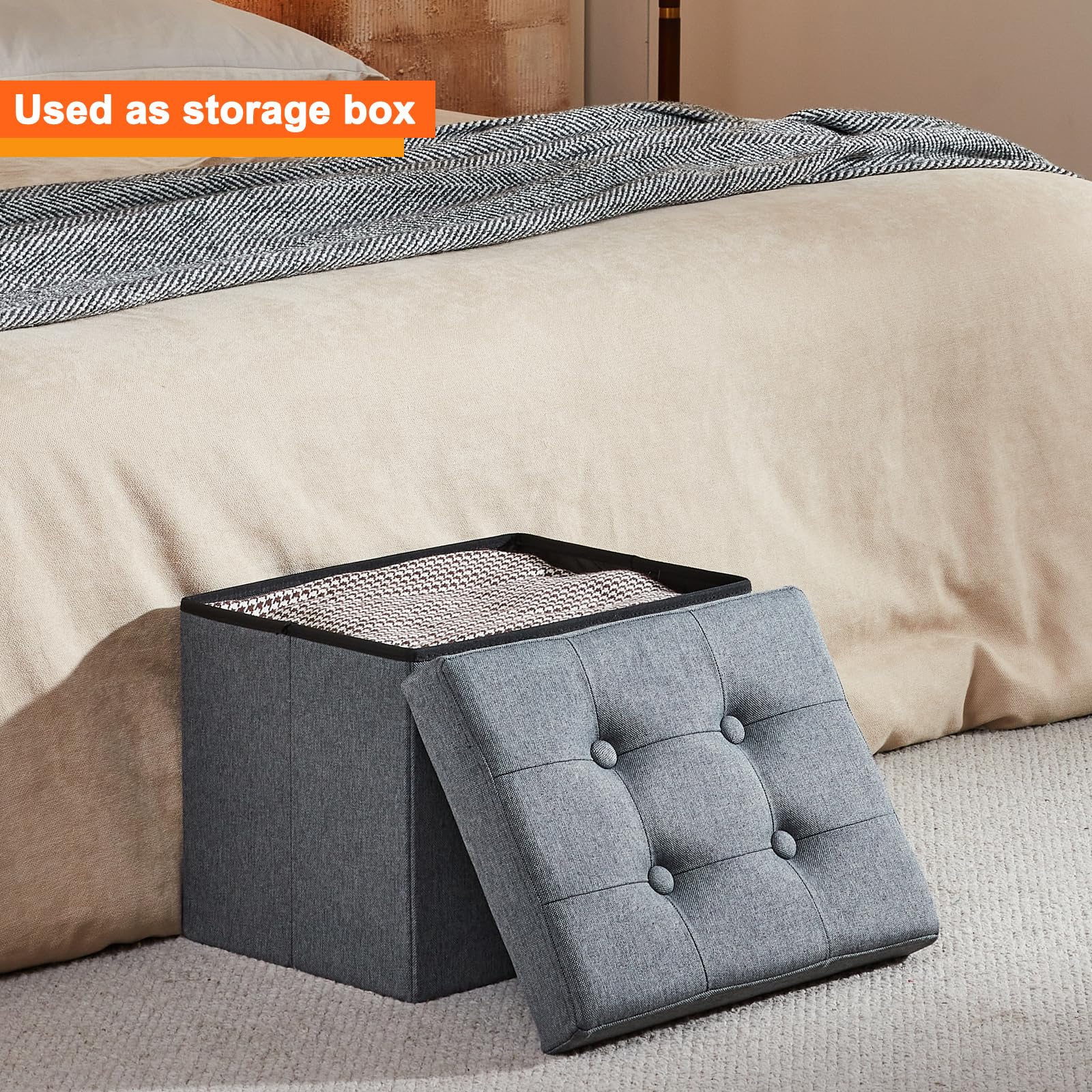 ALASDO storage ottoman 43L capacity keeps blankets and magazines neatly stowed