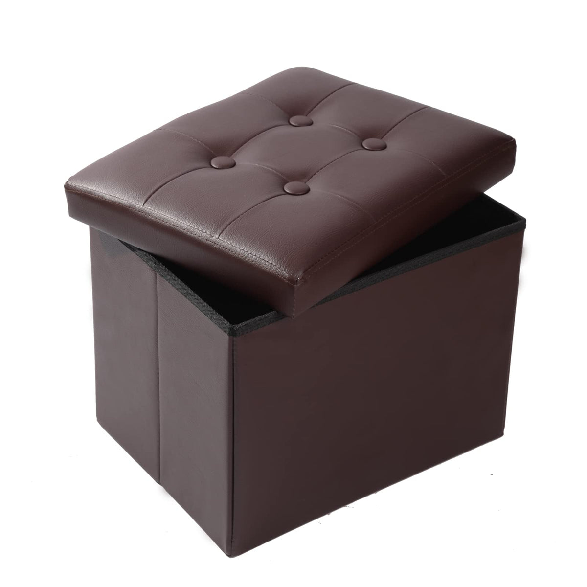 ALASDO storage ottoman in brown assembled with full size and storage ready