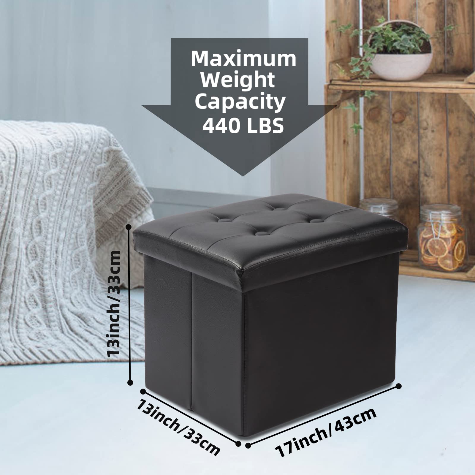 ALASDO storage ottoman folded-design, space-saving footstool for small rooms.