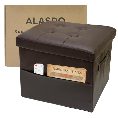 ALASDO storage ottoman footstool in brown with a cushioned top and compact footprint