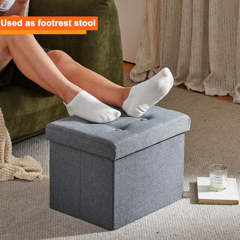 ALASDO storage ottoman in living room used as seating and surface
