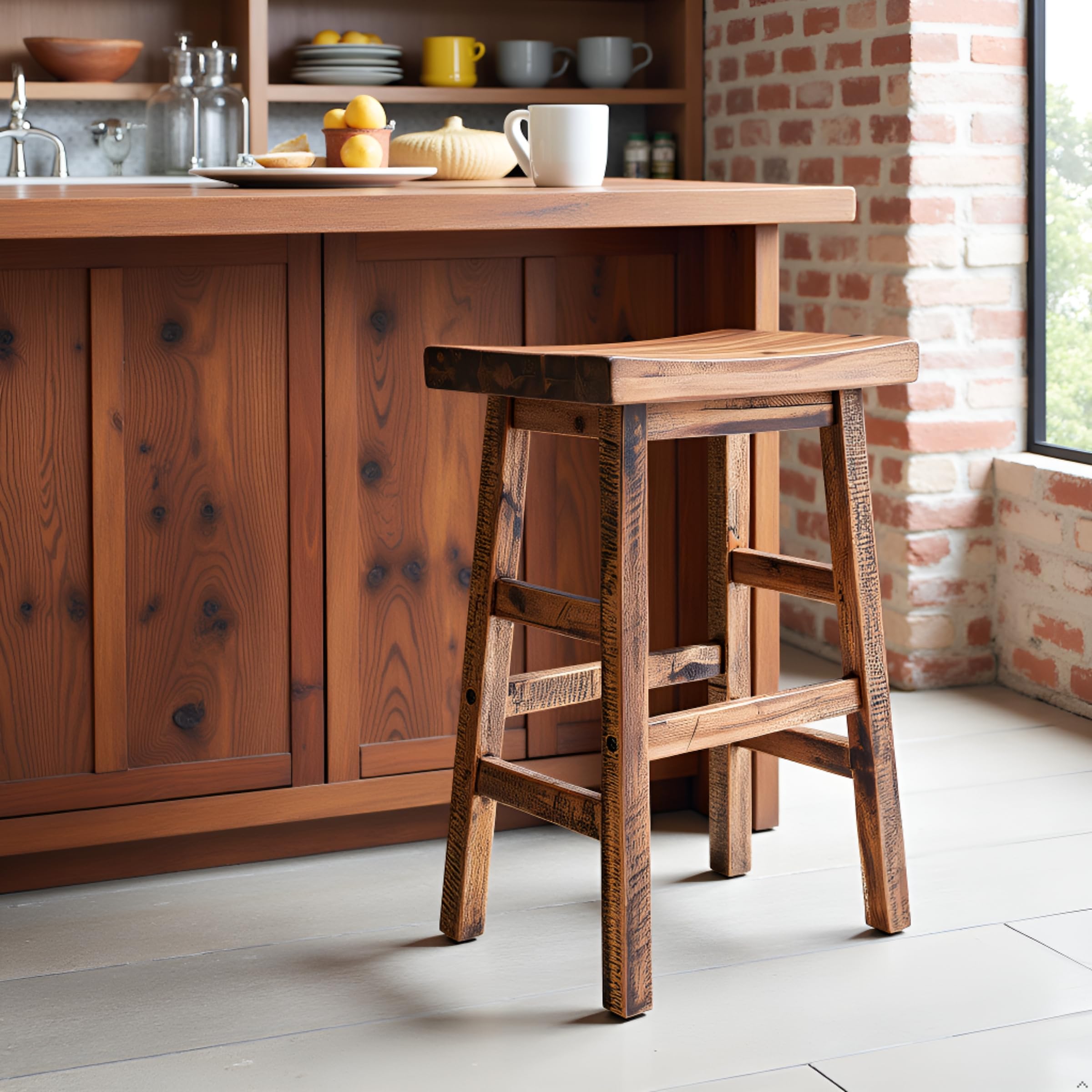 Alaterre Durango barstool with visible bolts enhances vintage industrial appeal.