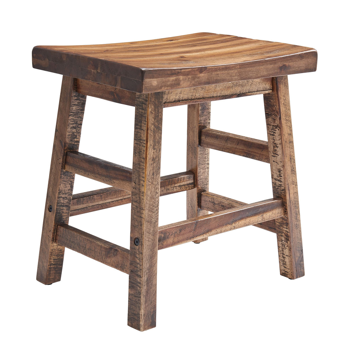 Alaterre Durango saddle-seat 20in stool offers comfortable table-height seating.