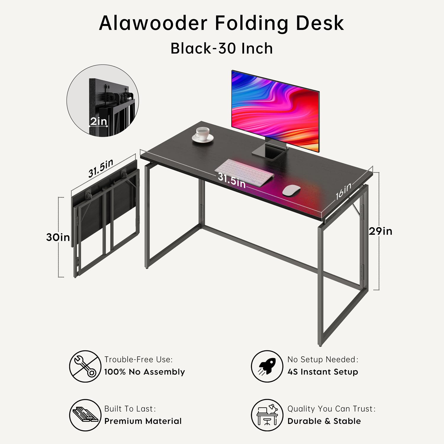 Alawooder desk holds up to 150 lbs for laptops and books.