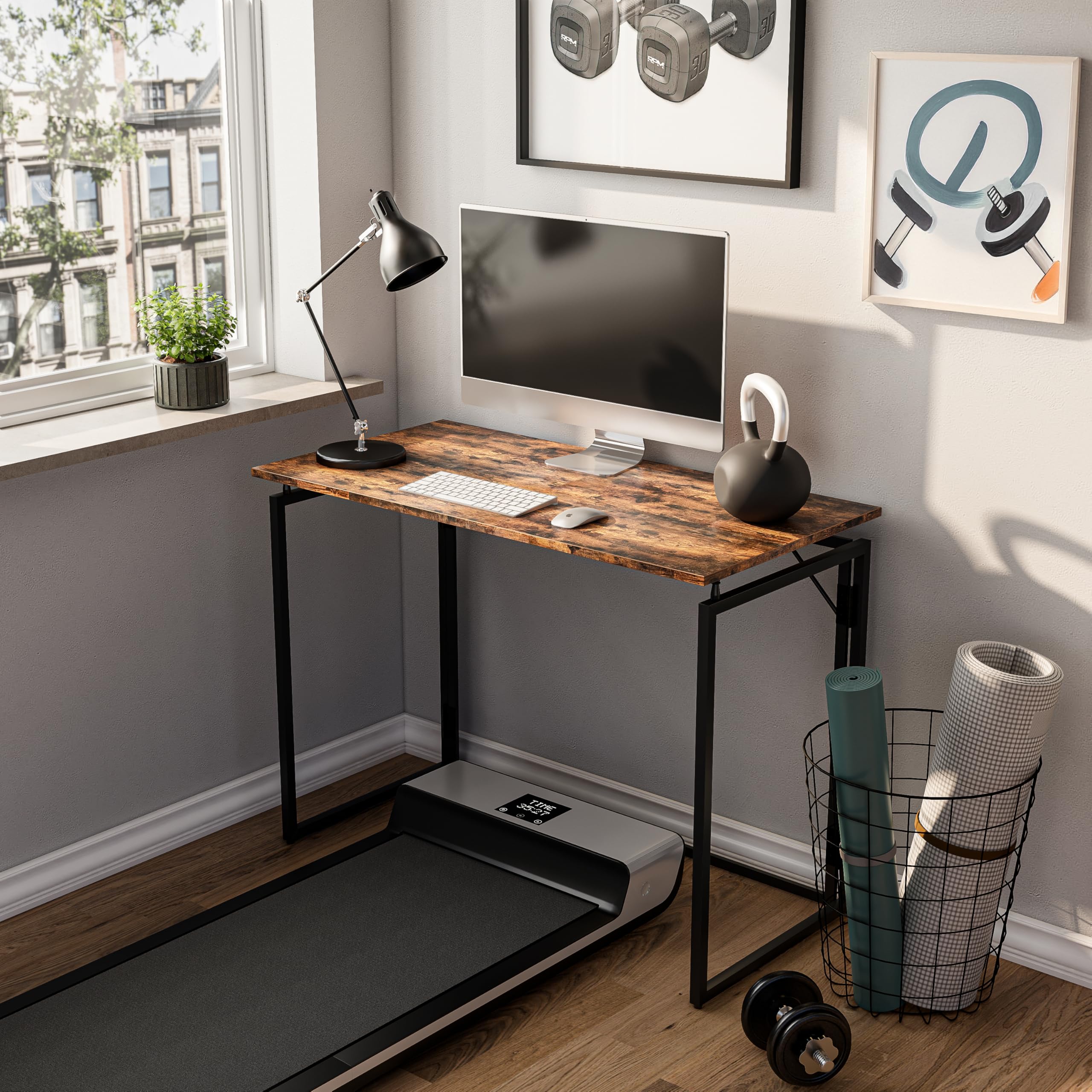 alawooder folding desk metal frame detail; sturdy support for heavy monitors