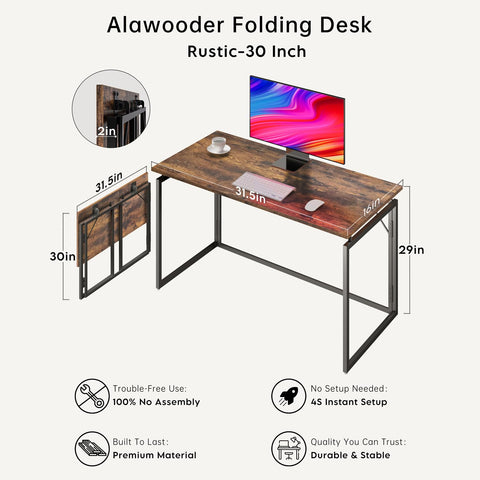 Alawooder folding desk ultra-compact dimensions fit tight corners and portable living areas.