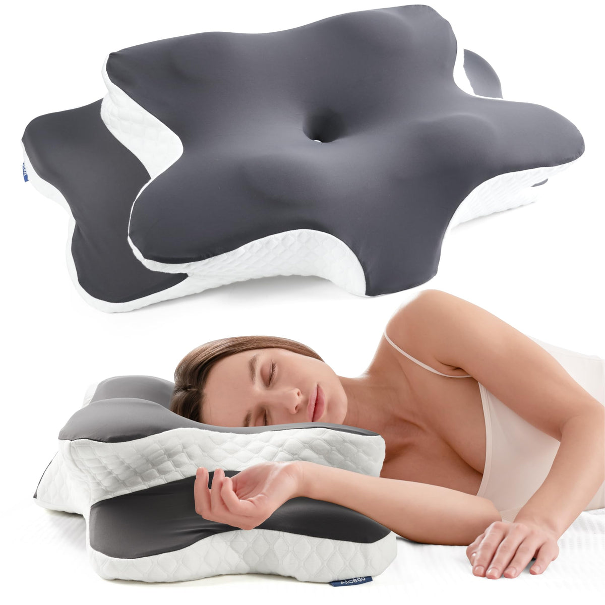 Alcedo Cervical Memory Foam Pillow closeup shows odorless foam contouring to the neck