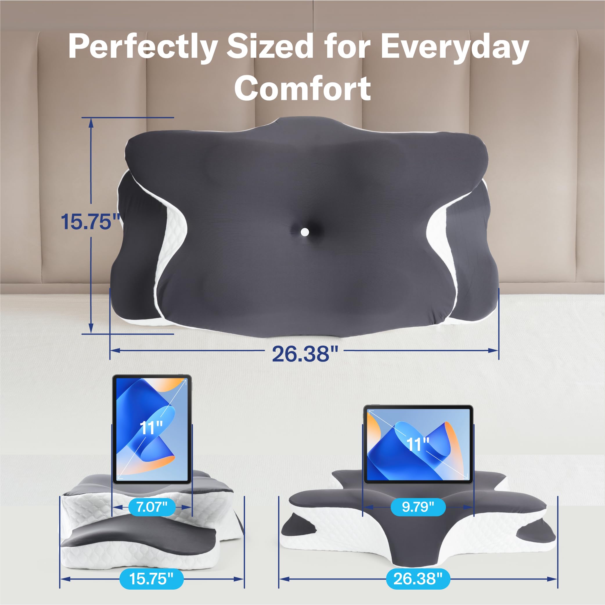 Alcedo Cervical Memory Foam Pillow dimensions 15.75 by 26.38 inches for balanced coverage