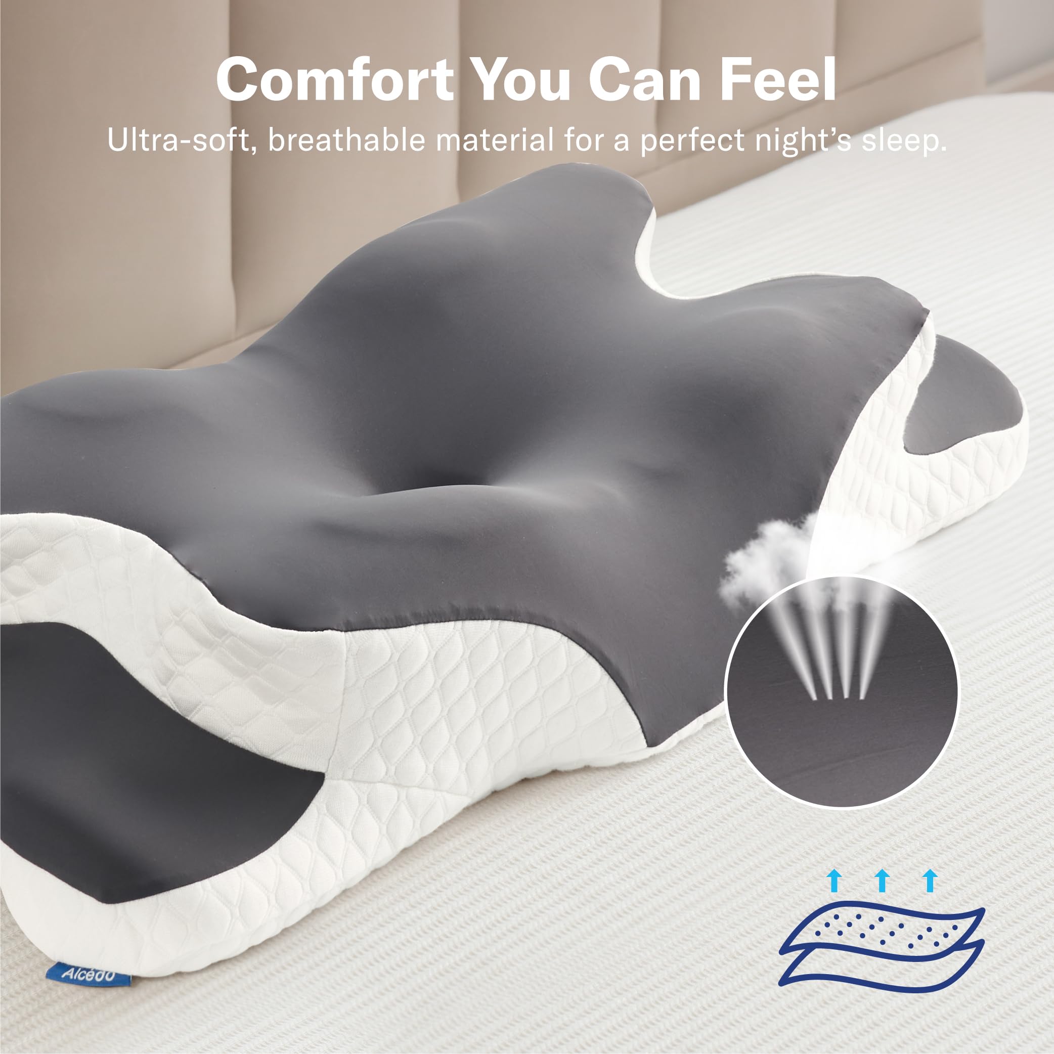 Alcedo Cervical Memory Foam Pillow stomach sleepers see slimmer profile option