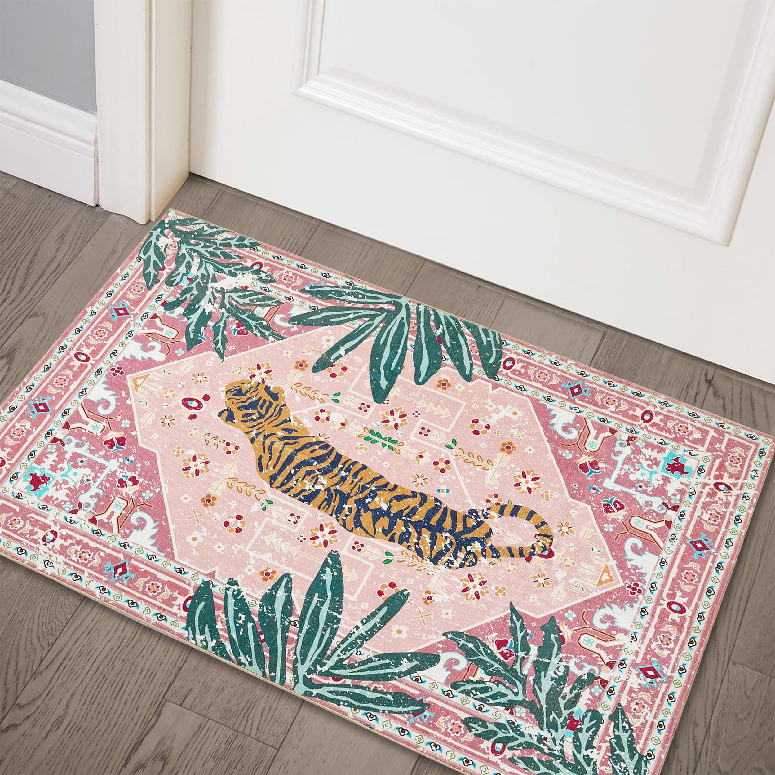 Aldopein Hippie Rugs tropical pink 2x3 rug with soft faux wool for cozy feet