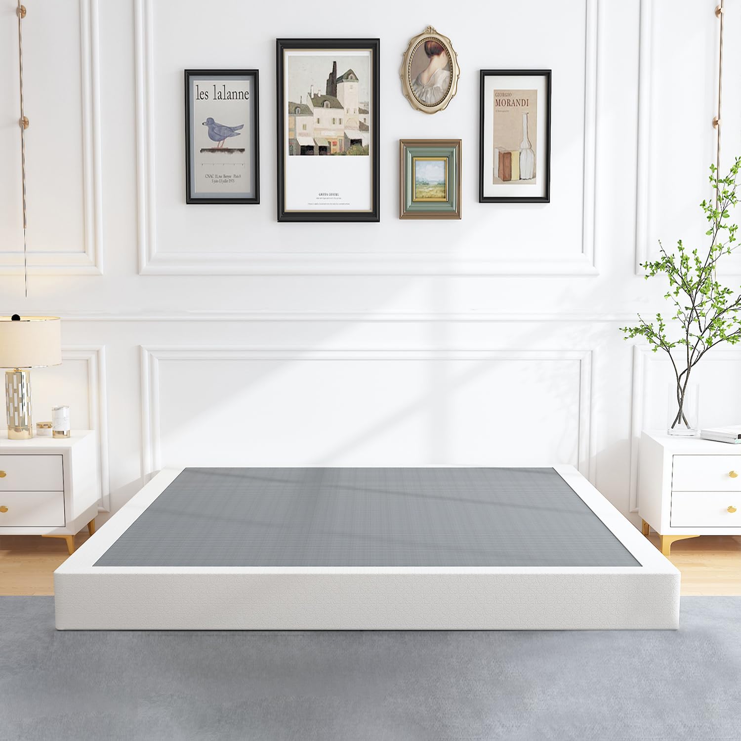 ALDRICH box spring with heavy-duty metal slats delivers stable, even mattress support.