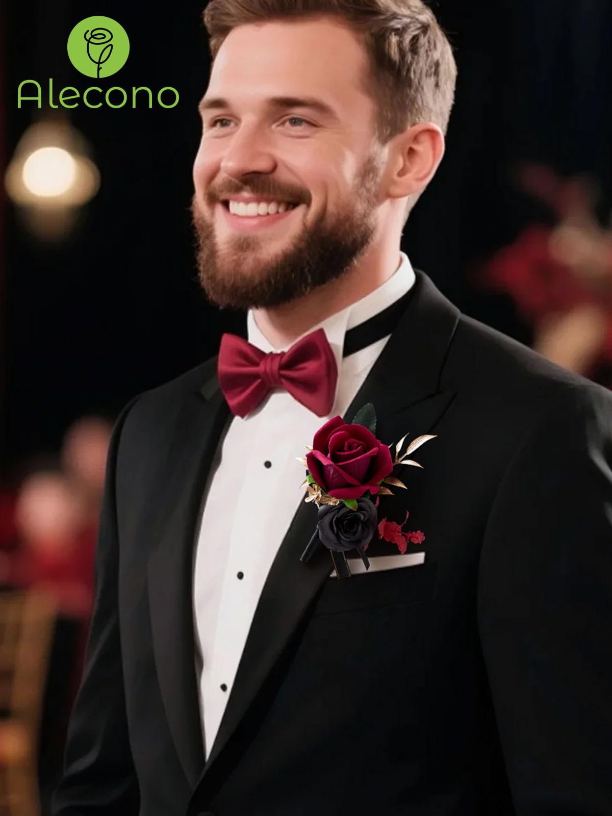 Alecono boutonniere pin-clip provides versatile wearing options.