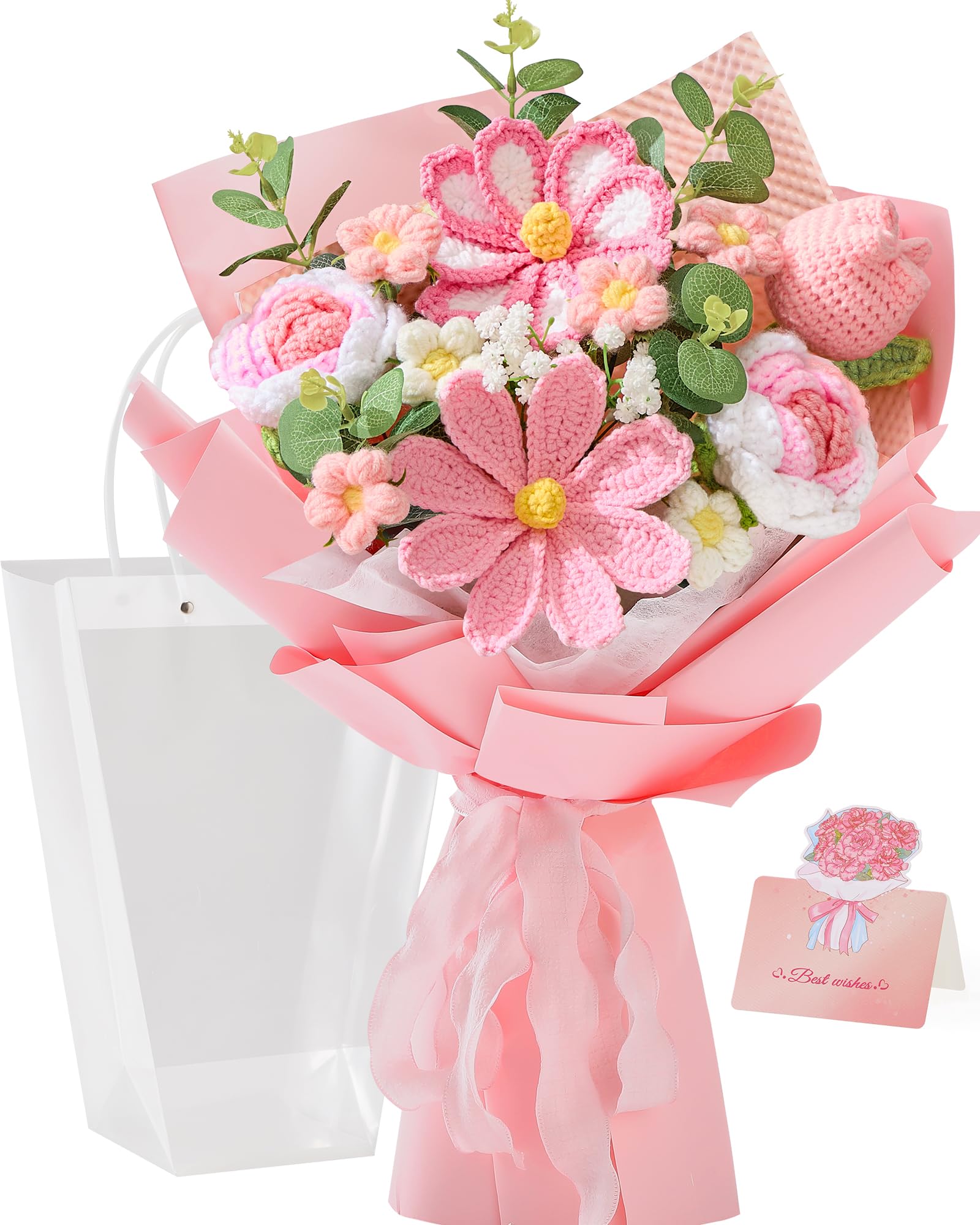 Alecono crochet flower bouquet in pink blooms for lasting heartfelt gifts.