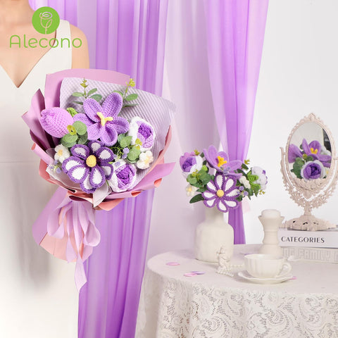Alecono crochet flowers decor; versatile for living room or office.