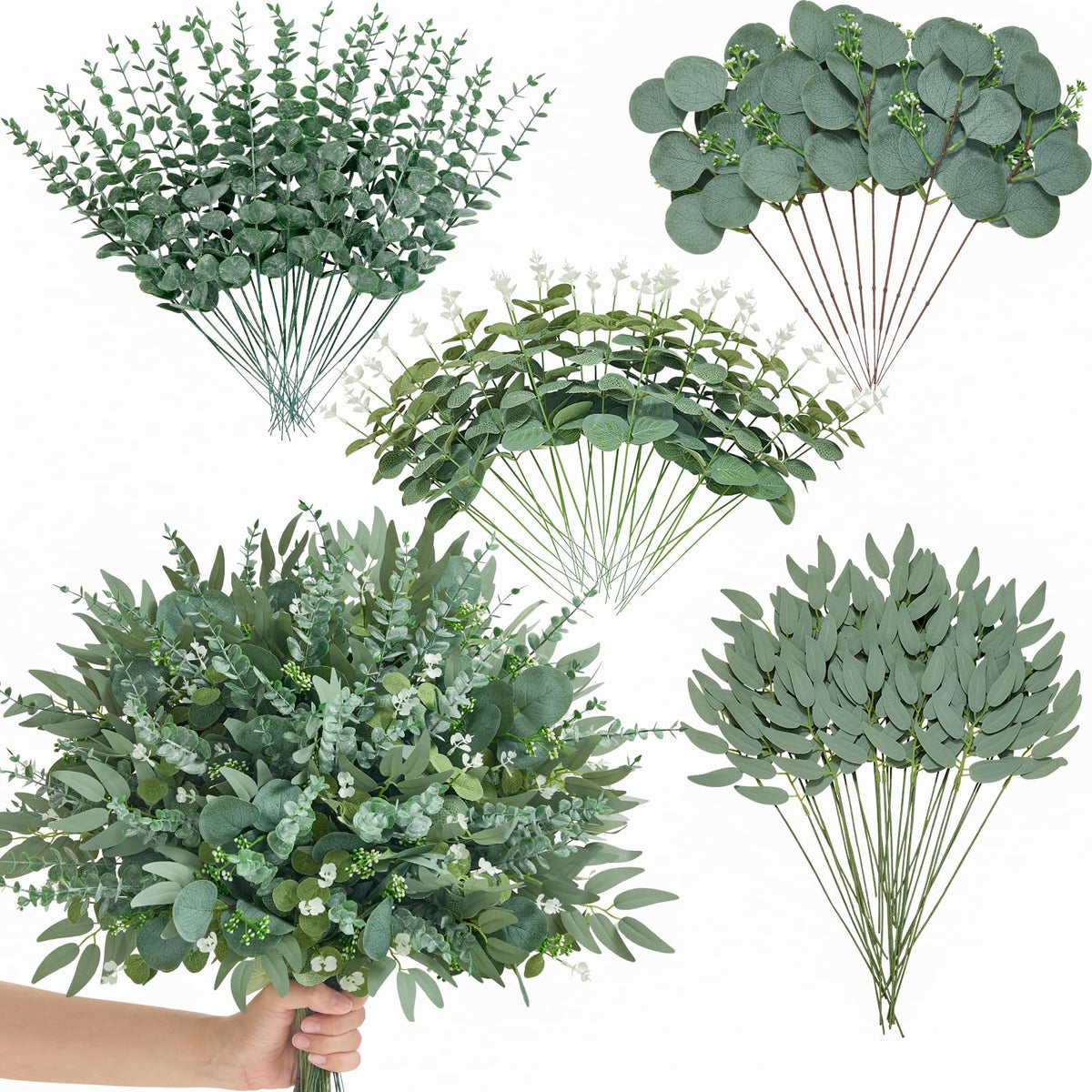 Alecono eucalyptus stems with mixed varieties for lush centerpieces and décor.