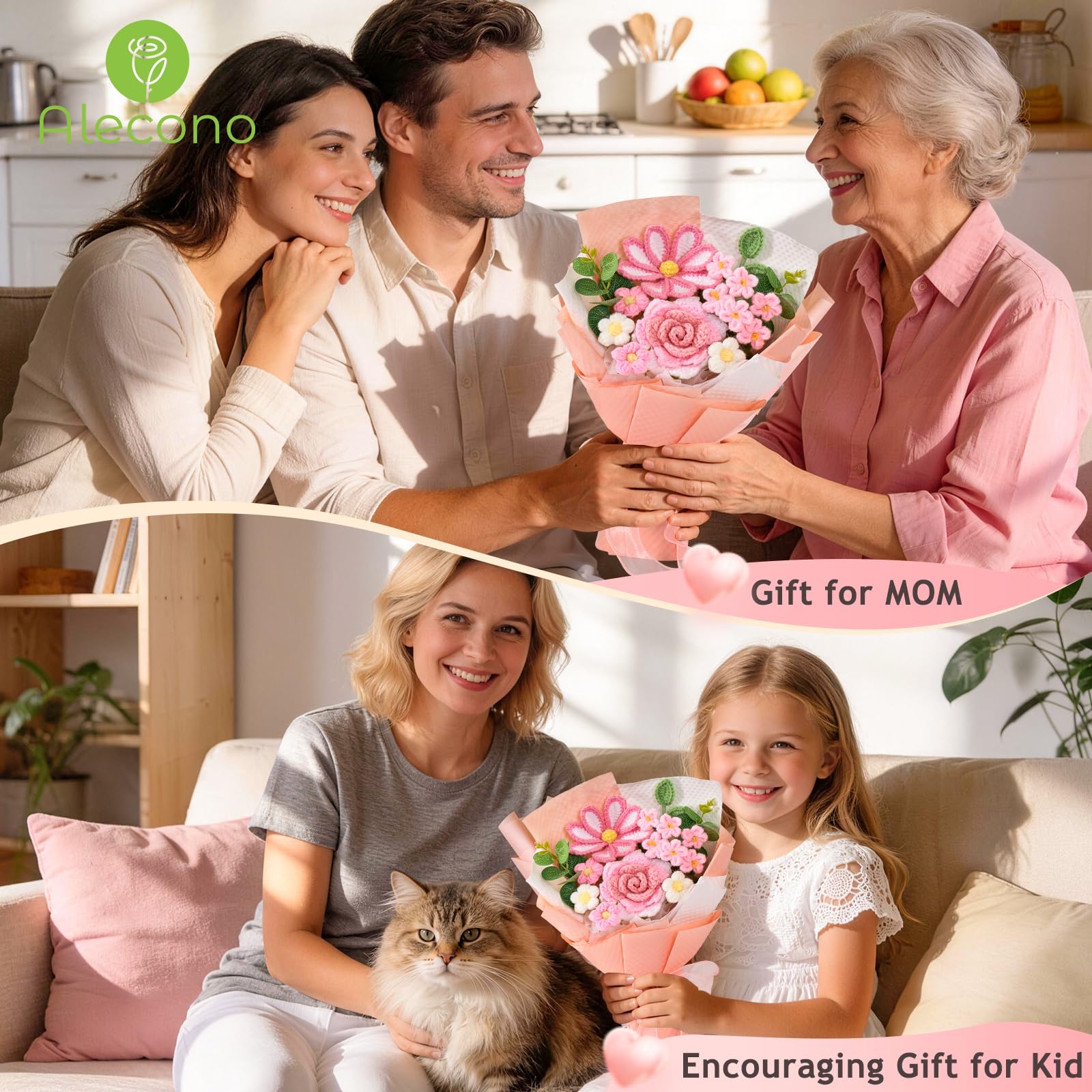 Alecono handmade bouquet 100% knitted by hand, unique artisanal piece.