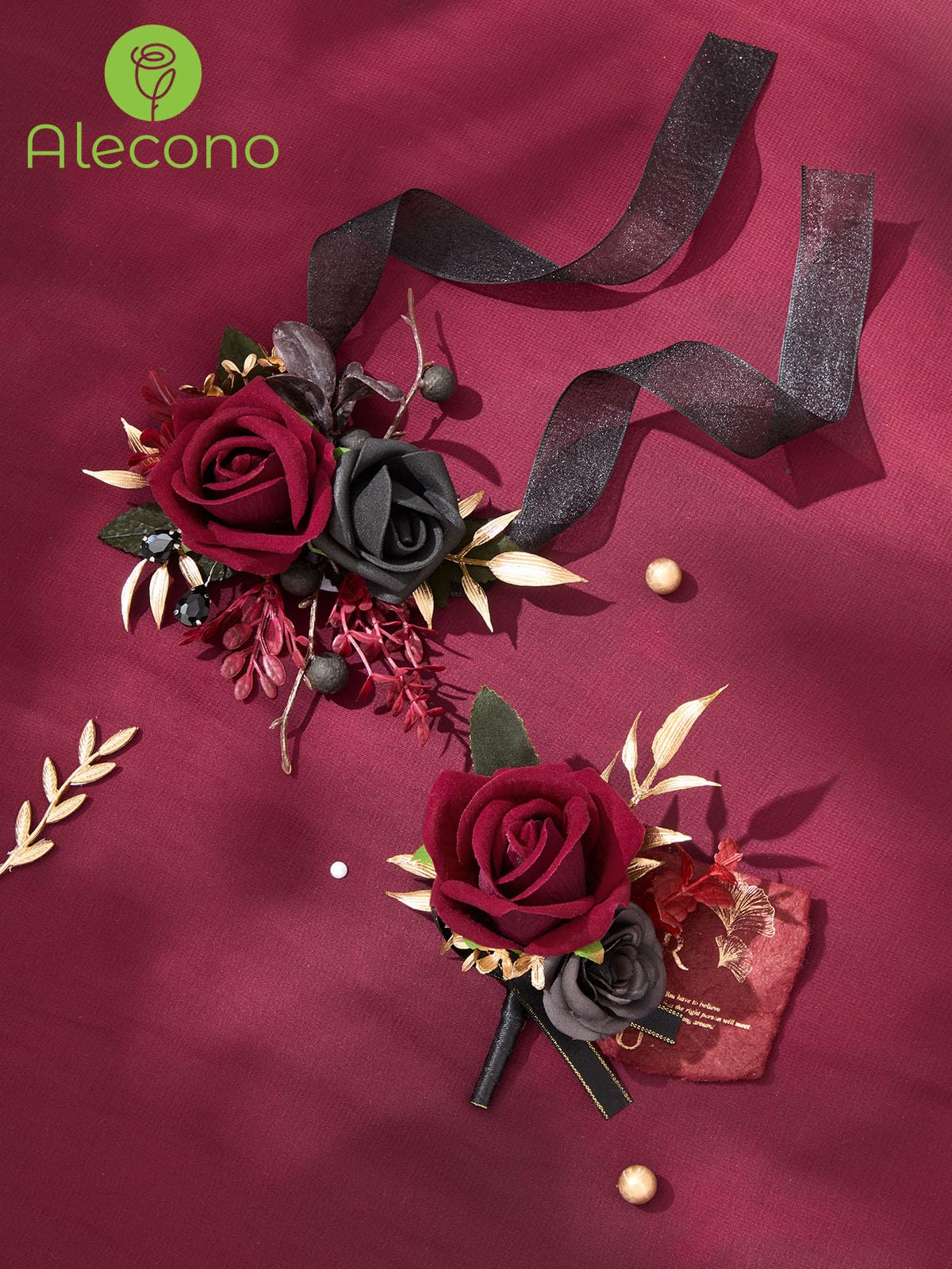 Alecono silk corsage detail shows realistic texture and elegant color.