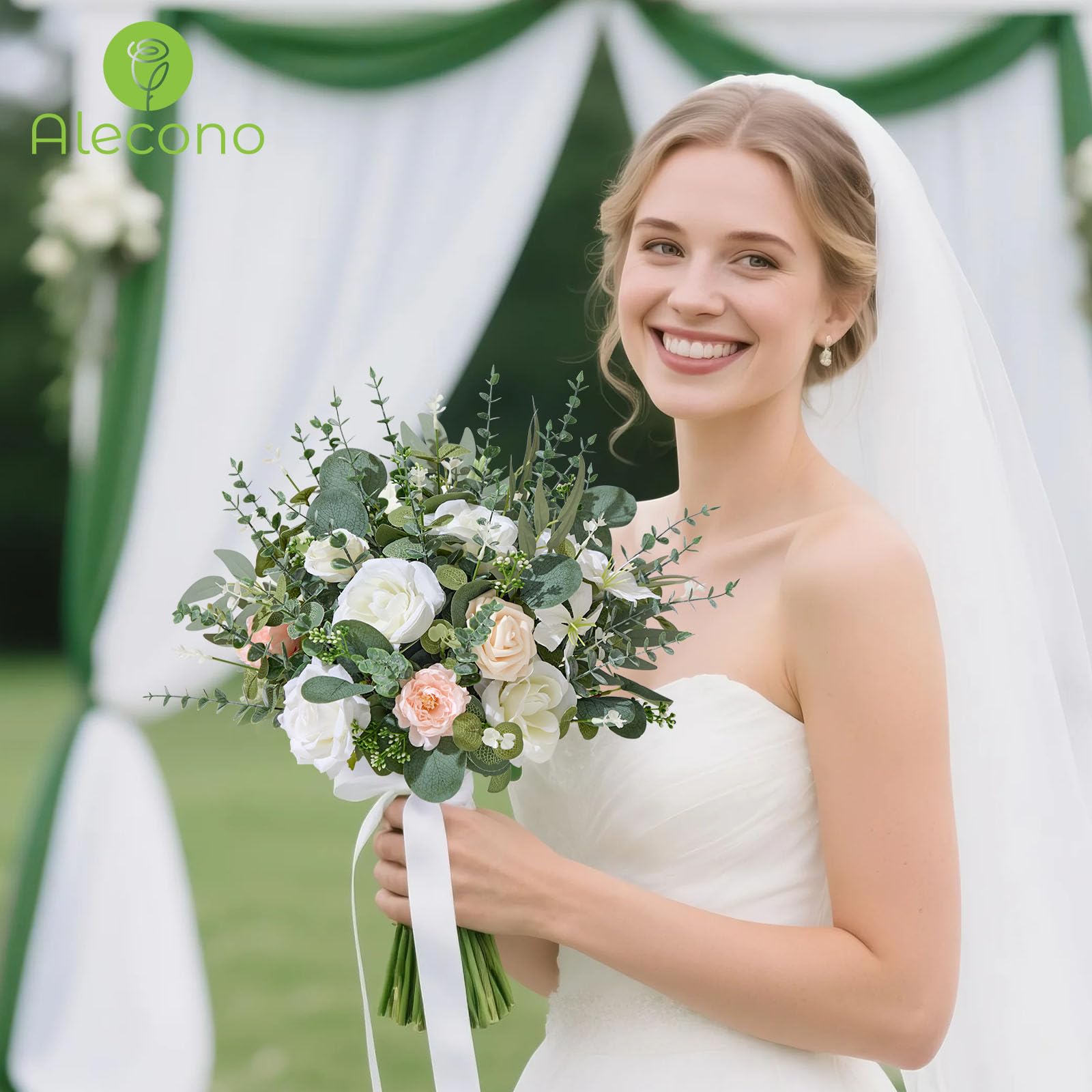 Alecono wedding arch density with abundant greenery.