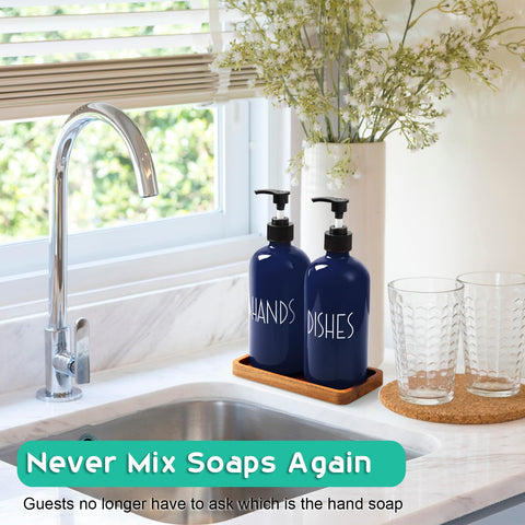ALELION two glass bottles with labels keep soap and hand wash organized