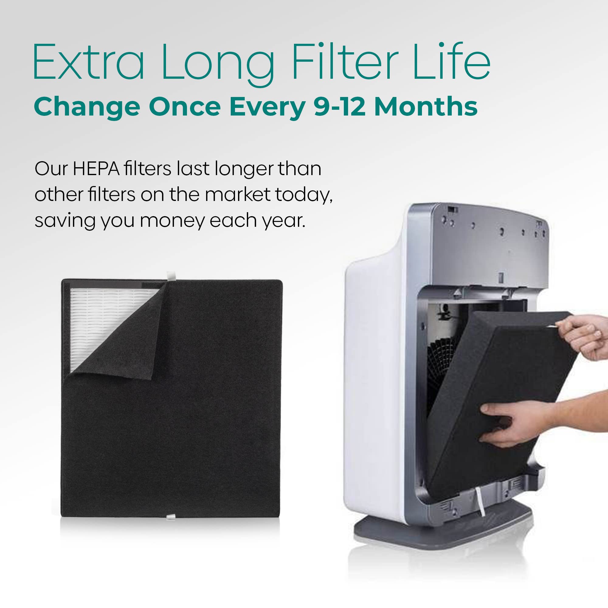Alen activated carbon layer removes odors and VOCs from rooms.