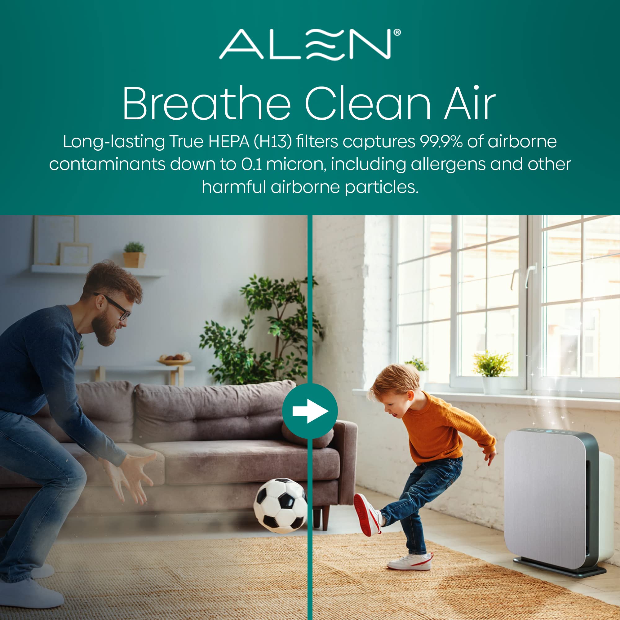 Alen B7-Fresh filter label shows H13 True HEPA performance