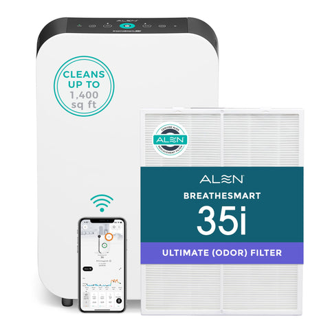 Alen BreatheSmart 35i front view showing compact design and clean lines for bedrooms.