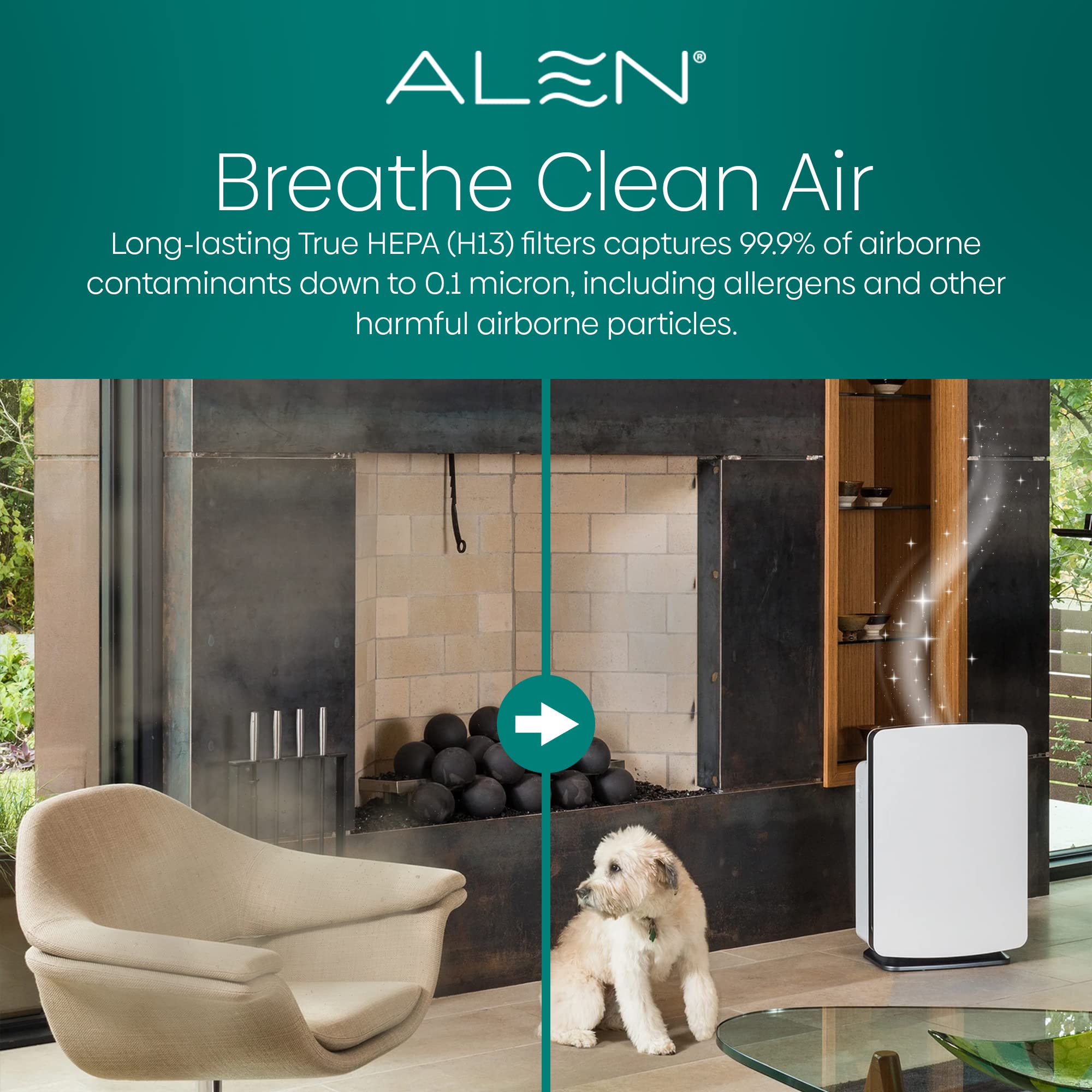 Alen H13 filter captures 99.9% of particles larger than 0.1 micron.
