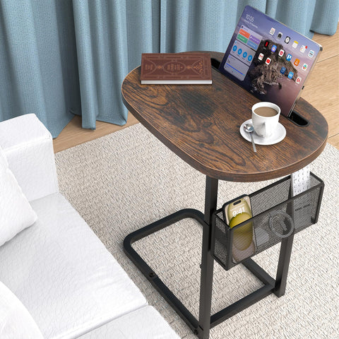 Alentar Fashion TV Tray Table with oval brown large tabletop for laptop and snacks.