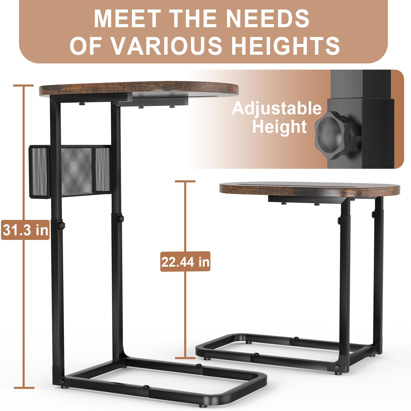 Alentar Fashion TV Tray Table with storage baskets to organize remotes and tablets.