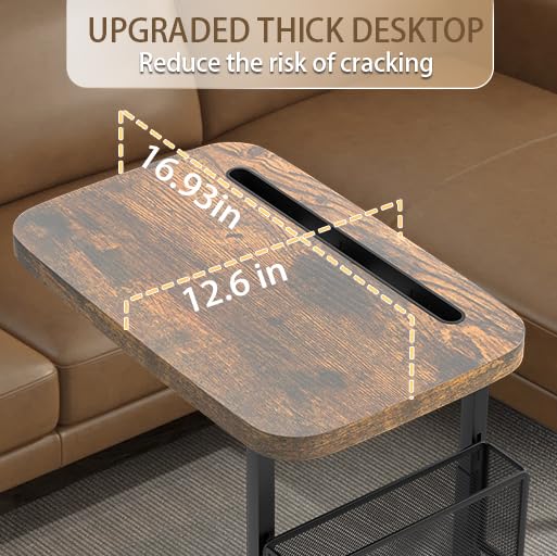 Alentar TV tray table with storage baskets keeps remotes and tablets neatly accessible.