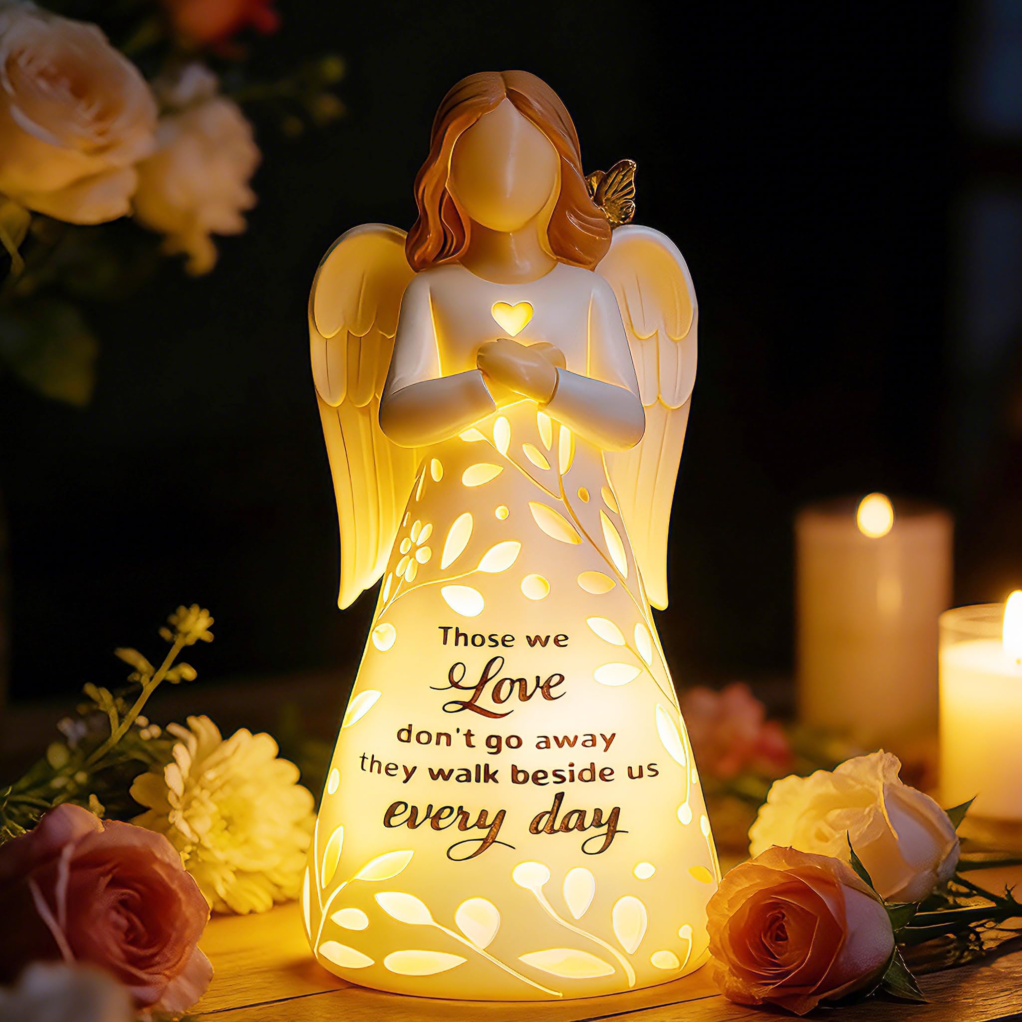 AlevaHive Guardian Angel figurine with remote offers three brightness levels for cozy evenings.