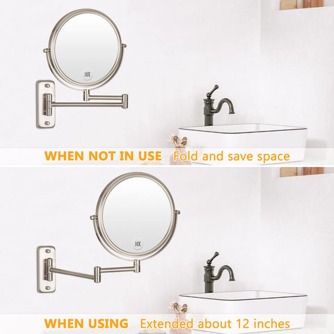 ALHAKIN corrosion-resistant nickel finish protects the mirror in humid bathrooms.