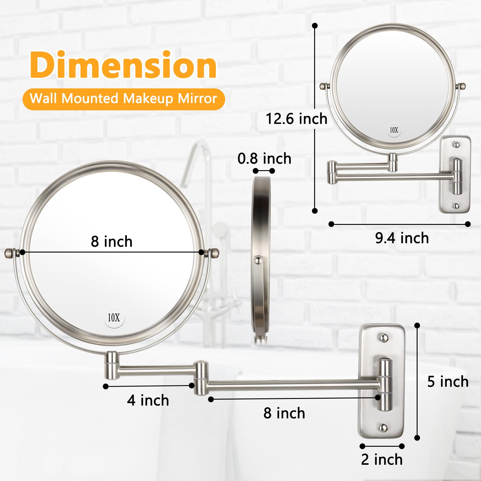 ALHAKIN 8-inch extendable arm brings the mirror within easy reach during routines.