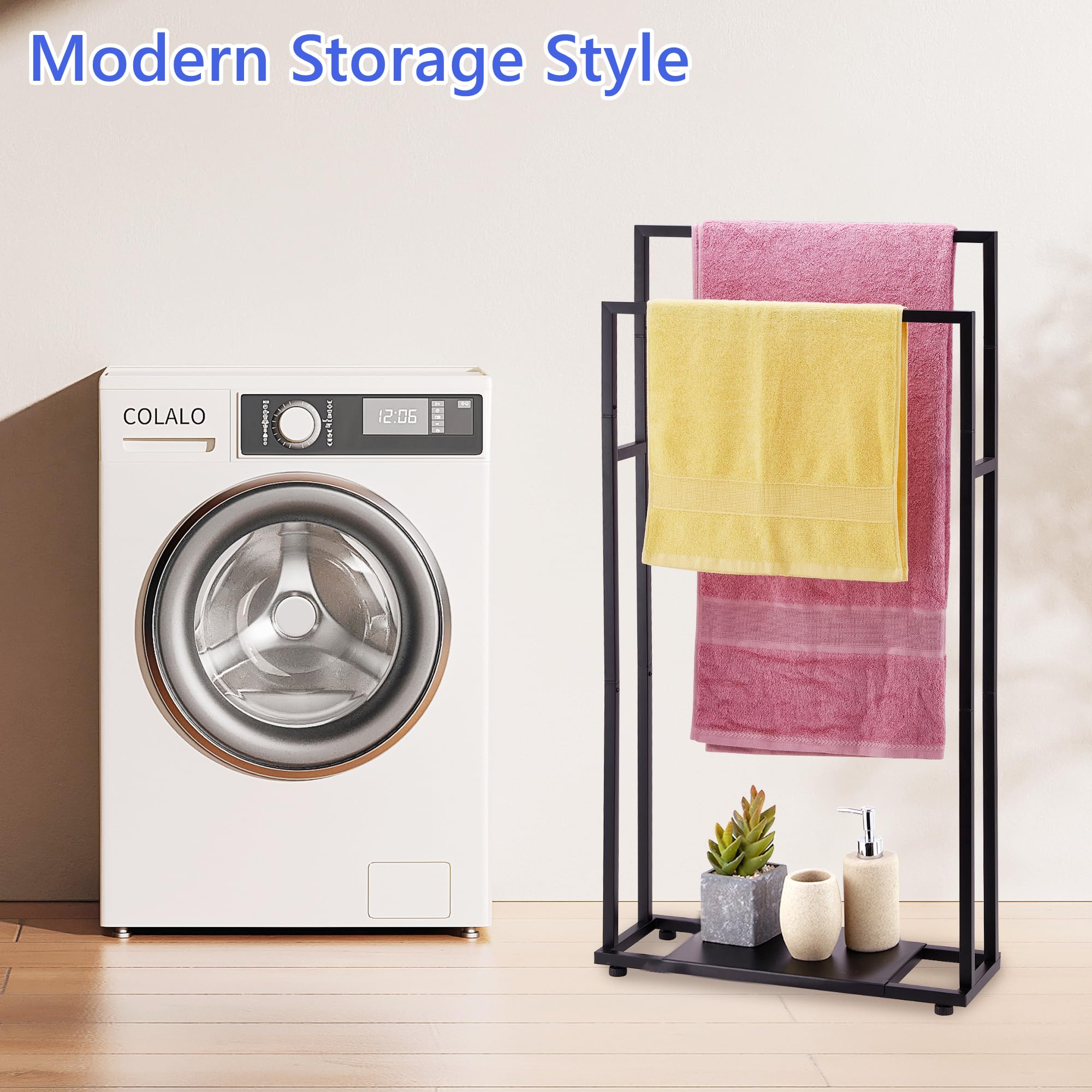 ALHAKIN modern black towel rack blends with contemporary bathrooms while drying towels efficiently.