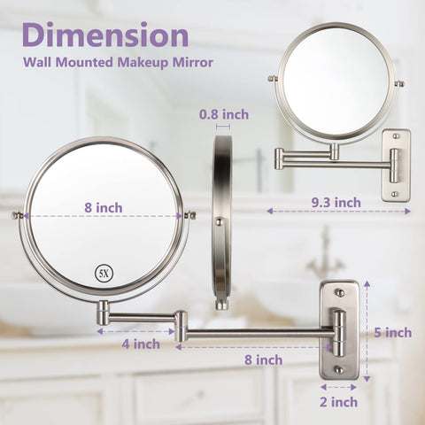 ALHAKIN nickel finish bathroom mirror combines style with rust resistance.