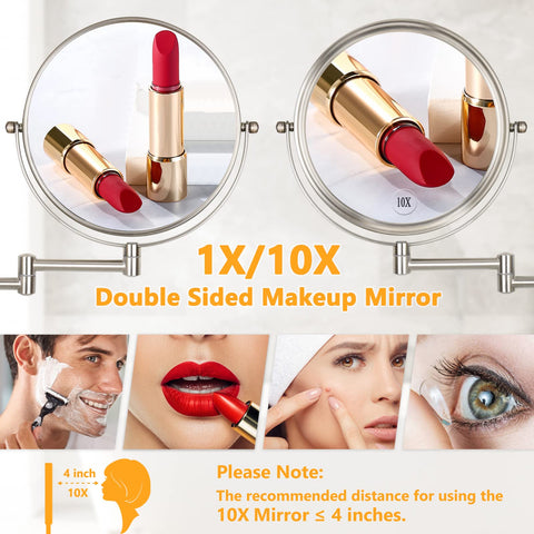 ALHAKIN 1x/10x magnification mirror reveals makeup details for precise application.