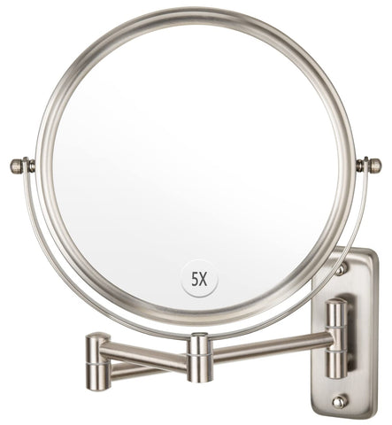ALHAKIN wall-mounted makeup mirror shows 1x and 5x views for precise makeup.
