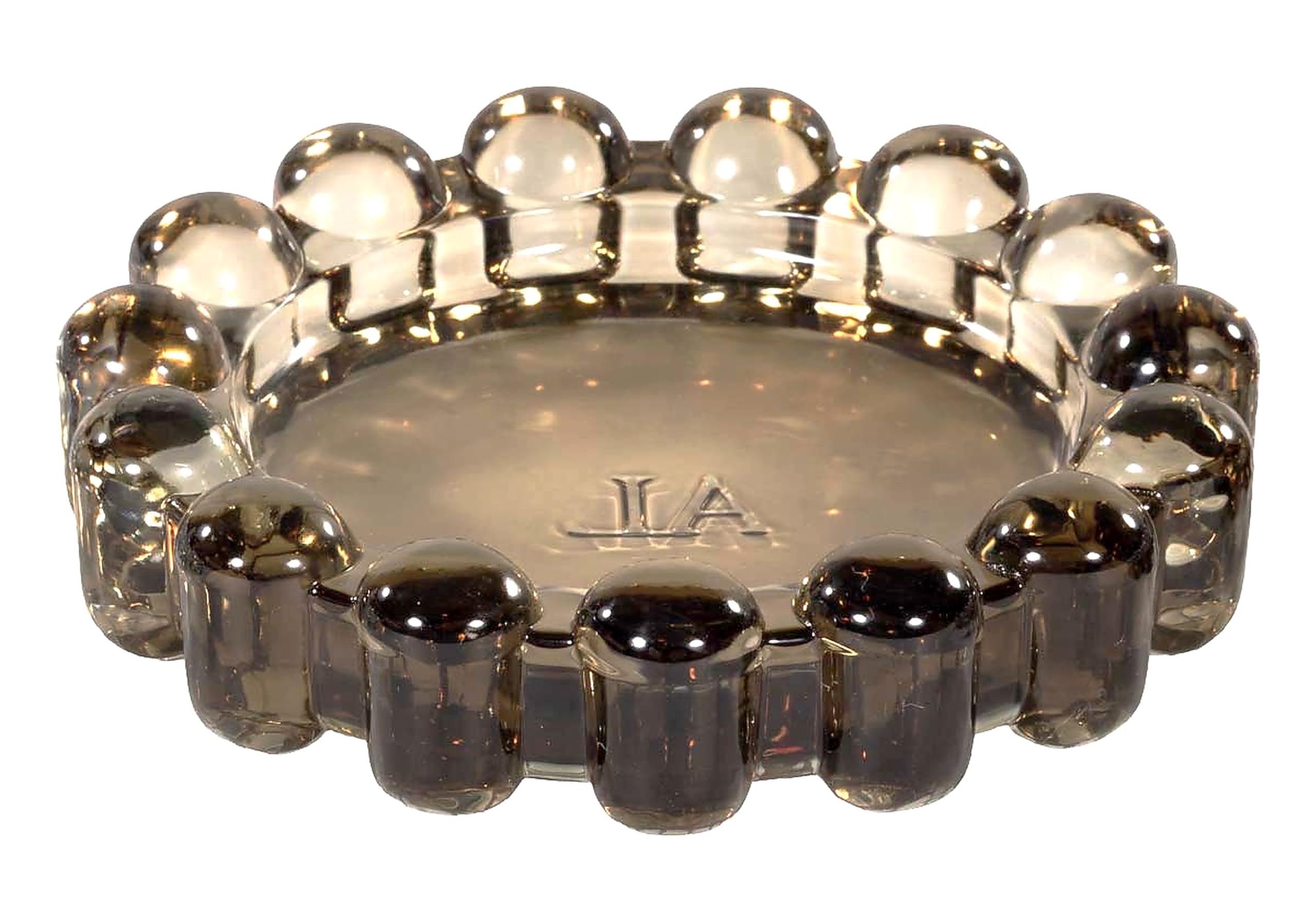 Alice Lane Original Bubble Candle Dish Large smoky amber glass on a table, elegant decor