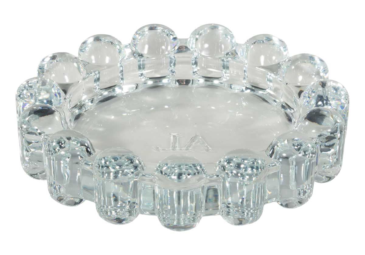 Alice Lane Bubble Candle Dish close-up shows smoky glass and bubble silhouette