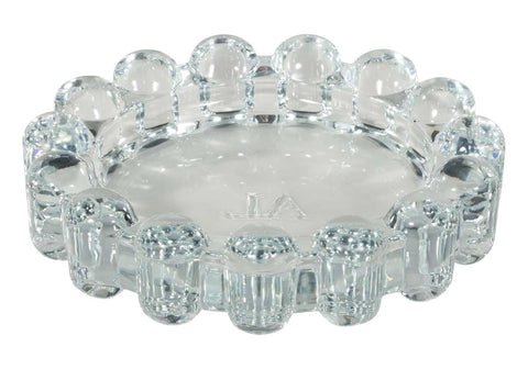 Alice Lane Bubble Candle Dish close-up shows smoky glass and bubble silhouette
