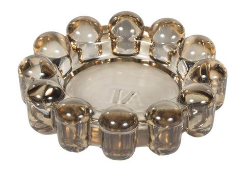 Alice Lane Original Bubble Candle Dish in smoky glass elevates small votives with chic style.