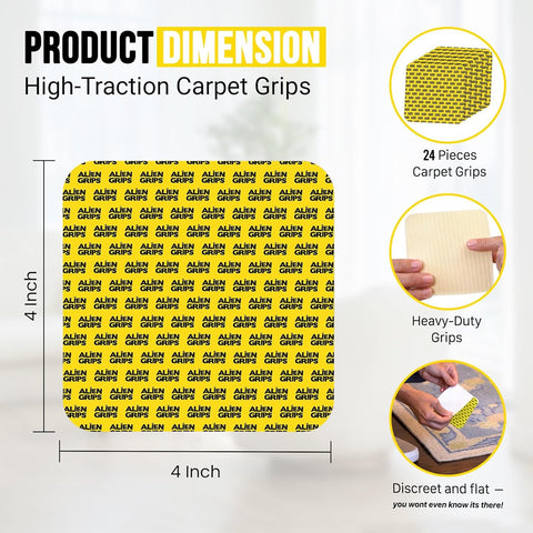 Alien Grip double-sided technology close-up shows residue-free floor adhesion.