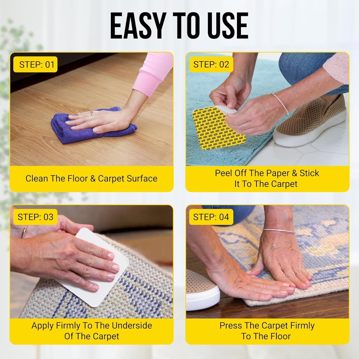 Alien Grip reusable corner rug pads prevent curling between uses.
