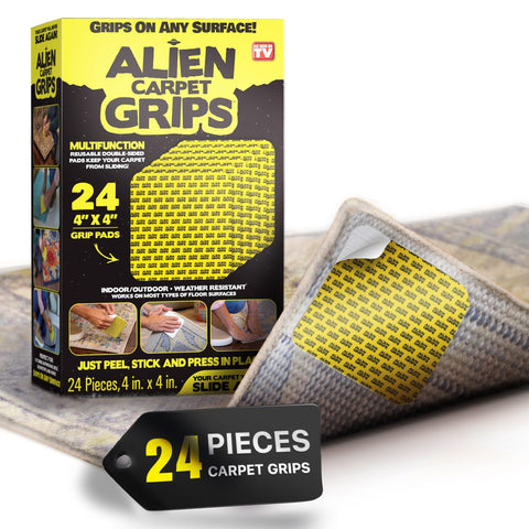 Alien Grip Rug Gripper Tape 24pc secures rugs on various surfaces without slipping.