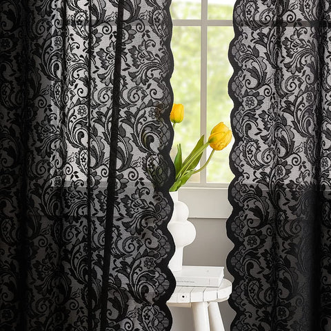 ALIGOGO black lace curtains for living room with 84-inch length, elegant privacy.