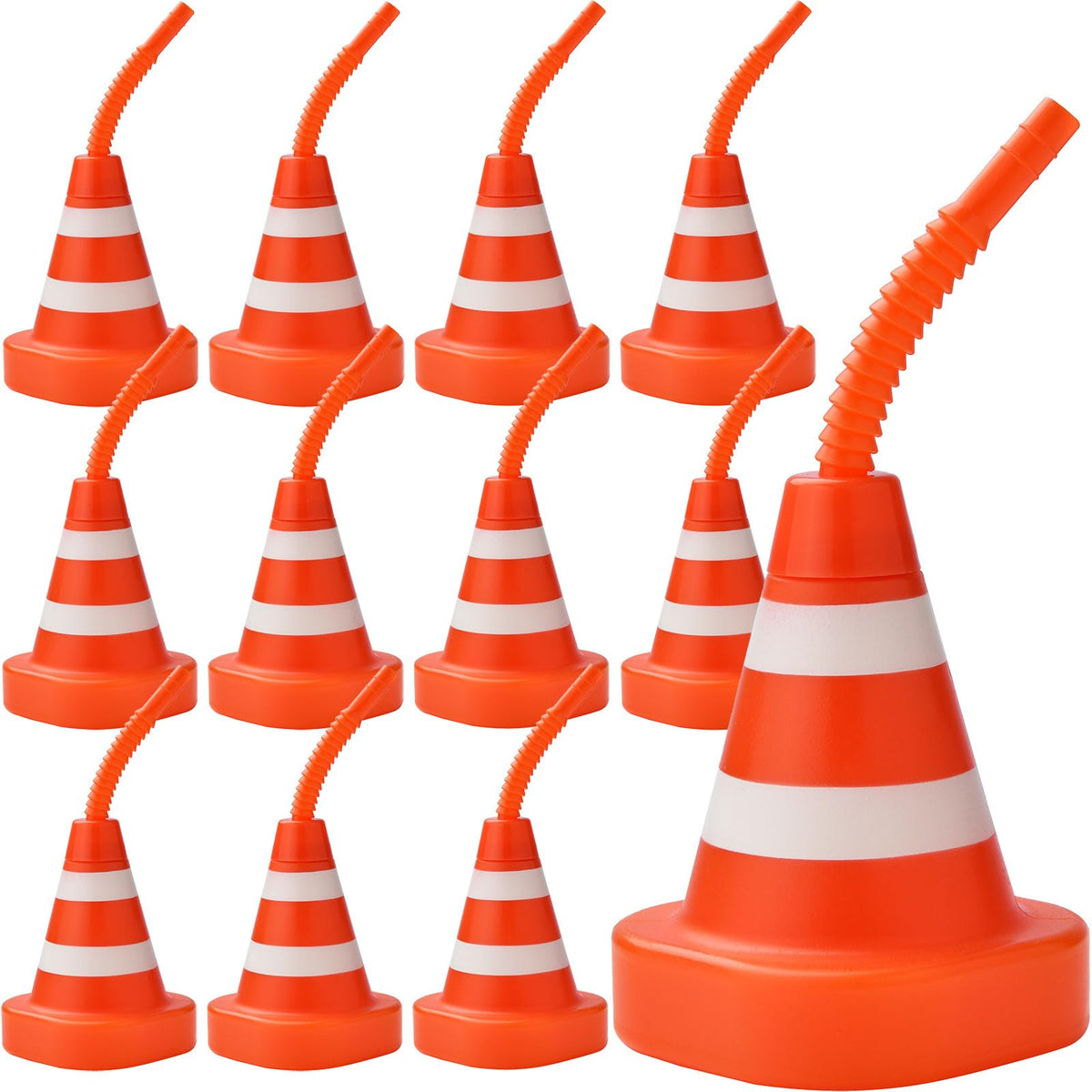 ALINK 12-pack construction cone cups with straws for a vibrant race-car themed party, easy to reuse