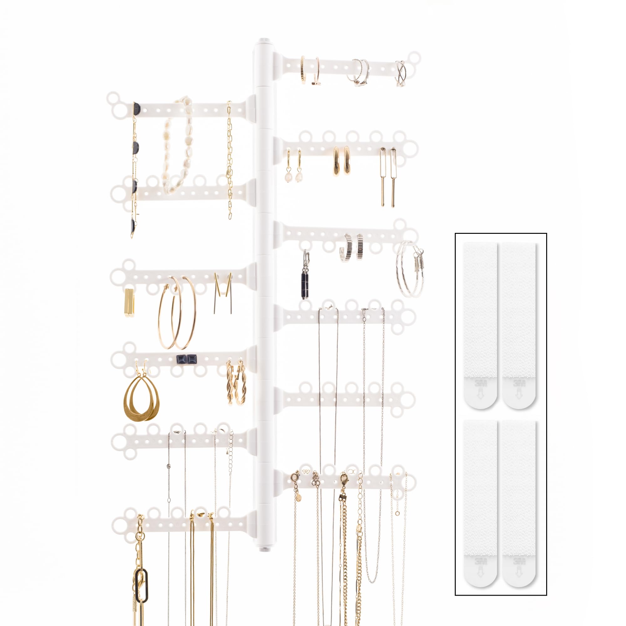 All Hung Up 12-tier wall jewelry organizer displays necklaces and earrings clearly.